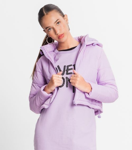 Jaqueta Puffer Juvenil Feminina Com Capuz Minty Roxo
