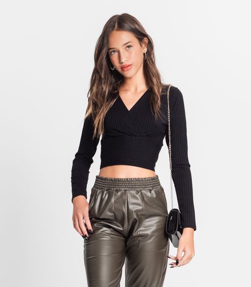 Blusa Juvenil Feminina Manga Longa Minty Preto