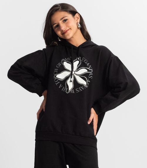 Blusão Juvenil Feminino Com Capuz Minty Preto