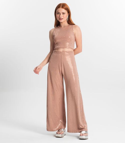 Calça Juvenil Wide Leg Em Lantejoulas Minty Unica