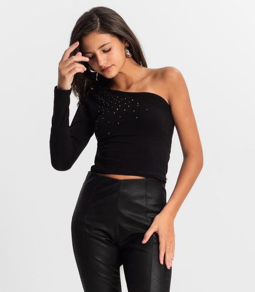 Blusa Juvenil Feminina Um Ombro Só Minty Preto