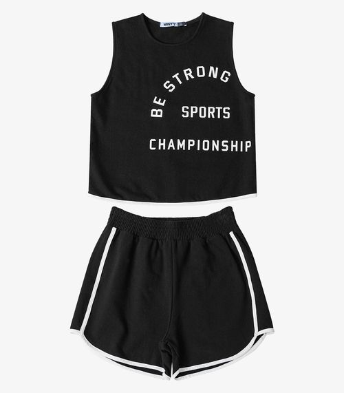 Conjunto Regata Com Shorts Feminino Minty Preto
