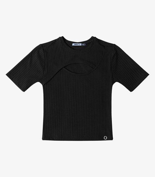 Blusa Canelada Feminina Minty Preto