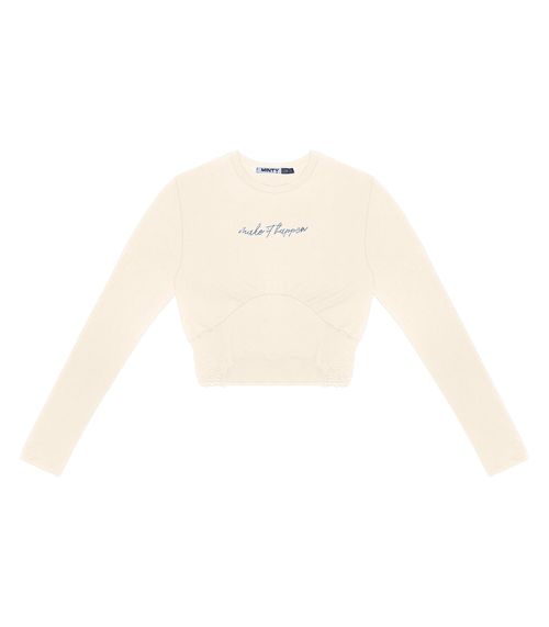 Blusa Juvenil Manga Longa Minty Bege