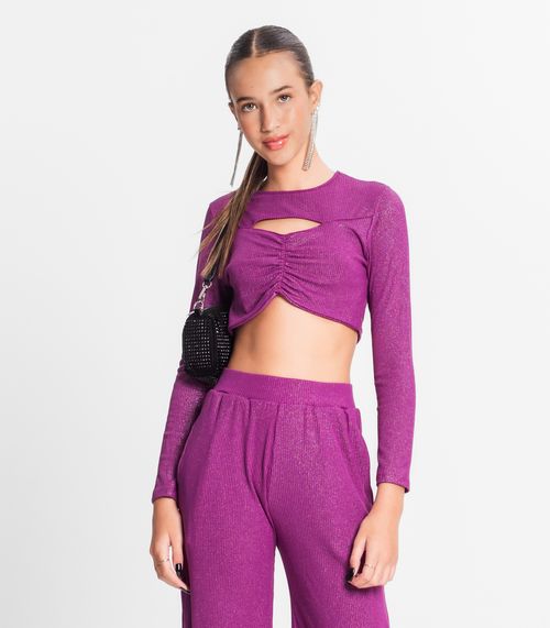 Blusa Juvenil Feminina Em Ribana Canelada Minty Roxo