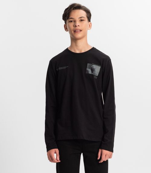 Camiseta Juvenil Menino Manga Longa Minty Preto