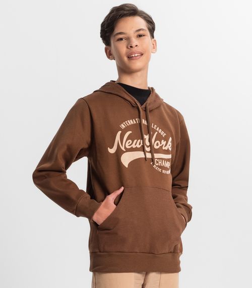 Moletom Juvenil Menino Com Capuz Minty Marrom