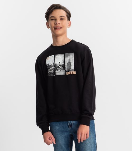 Blusão Juvenil Menino Em Moletom Minty Preto