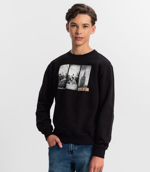 Blusão Juvenil Menino Em Moletom Minty Preto