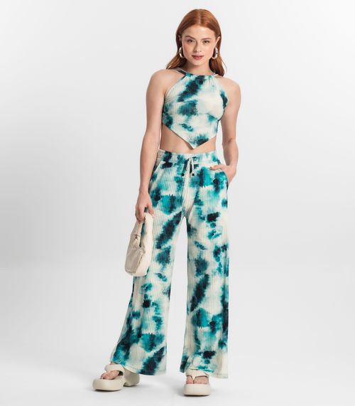 Calça Juvenil Pantalona Em Ribana Canelada Minty Verde