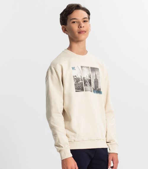 Blusão Juvenil Menino Em Moletom Minty Bege