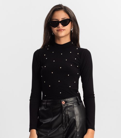 Blusa Juvenil Feminina Em Ribana Minty Preto