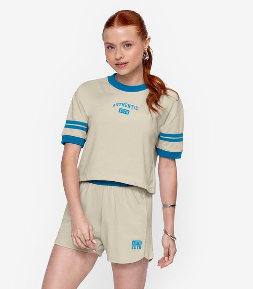 Conjunto Blusa Com Shorts Malhão Feminino Minty Bege