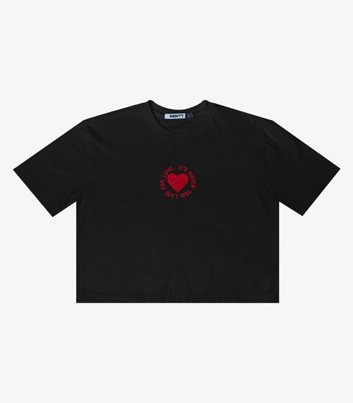 T-shirt Meia Malha Bordada Minty Preto