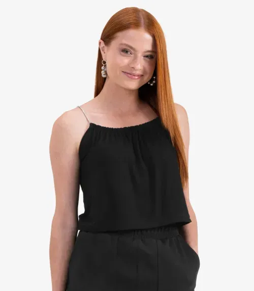 Blusa de Alça Juvenil em Viscose Maquinetada Minty Preto