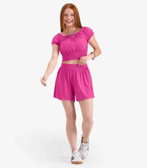 Conjunto Juvenil Blusa Com Shorts em Viscose Minty Rosa