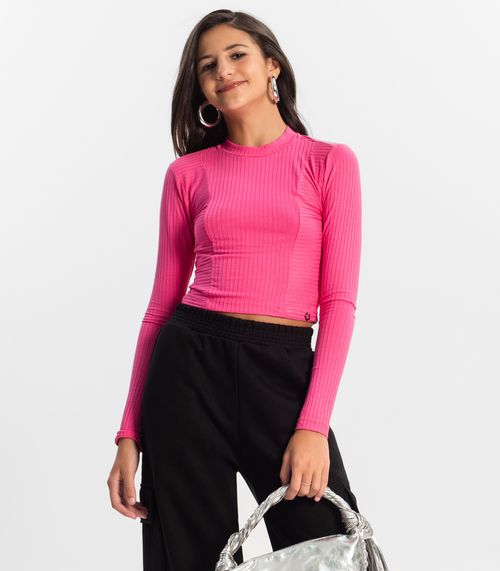 Blusa Cropped Juvenil Feminina Gola Alta Minty Rosa