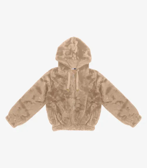 Jaqueta Juvenil Em Pelo Safira Com Capuz Minty Marrom