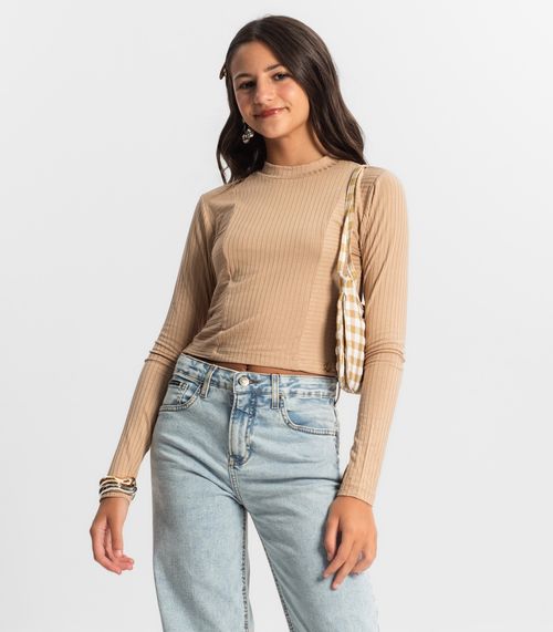 Blusa Cropped Juvenil Feminina Gola Alta Minty Marrom