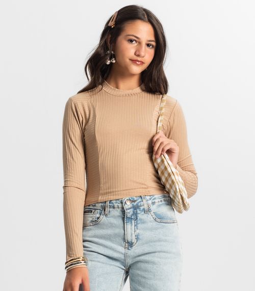 Blusa Cropped Juvenil Feminina Gola Alta Minty Marrom