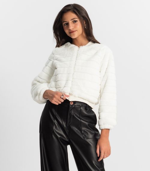 Jaqueta Juvenil Feminina Com Pelo Minty Bege