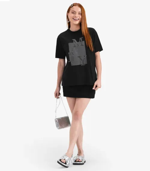 Camiseta T-Shirt Manga Curta em Meia Malha Minty Preto