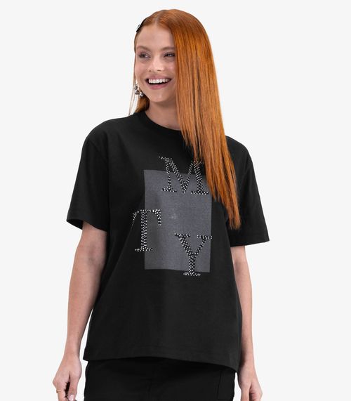 Camiseta T-Shirt Manga Curta em Meia Malha Minty Preto
