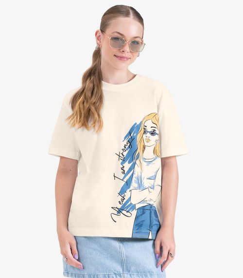 T- Shirt Juvenil em Meia Malha Minty Bege