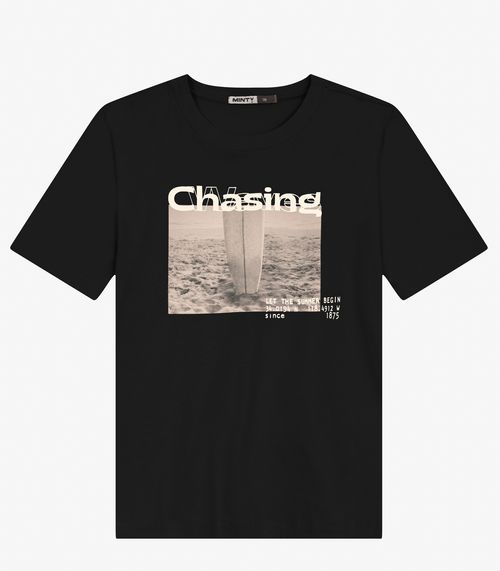 Camiseta Juvenil Masculina em Meia Malha Minty Preto