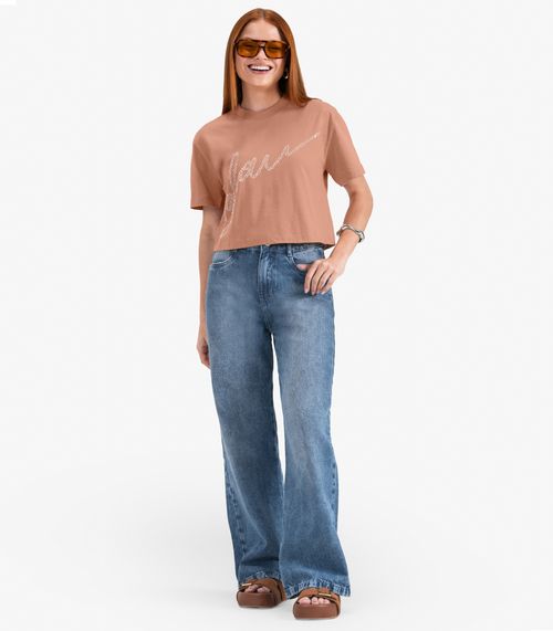 T- Shirt Juvenil Manga Curta em Meia Malha Minty Marrom