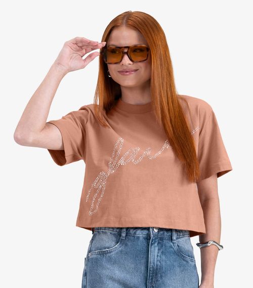 T- Shirt Juvenil Manga Curta em Meia Malha Minty Marrom