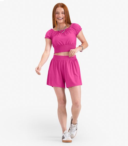 Conjunto Juvenil Blusa Com Shorts em Viscose Minty Rosa