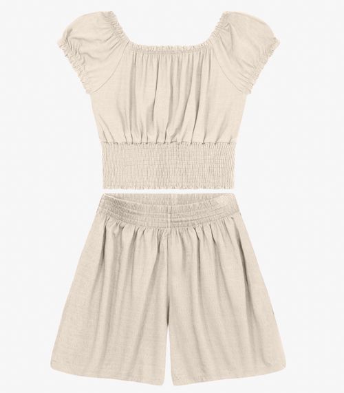 Conjunto Juvenil Blusa Com Shorts em Viscose Minty Bege