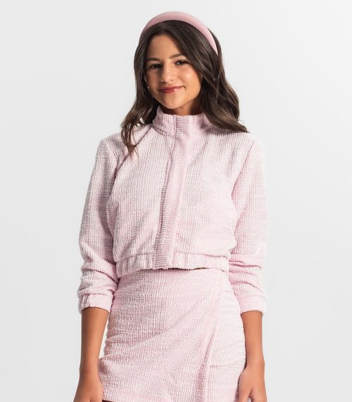 Jaqueta Casaco Juvenil Em Tweed Minty Rosa
