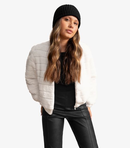 Jaqueta Juvenil Feminina Com Pelo Minty Bege