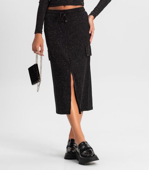 Saia Midi Juvenil Malha Com Glitter Minty Preto