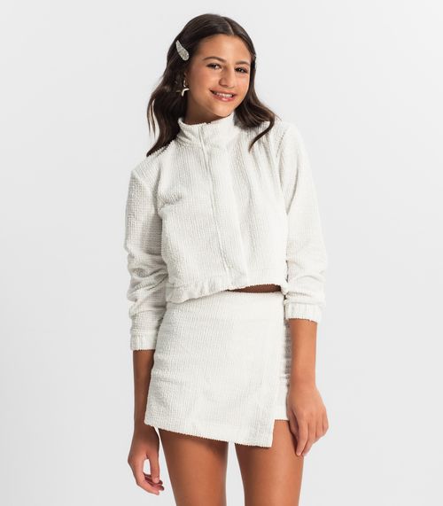 Jaqueta Casaco Juvenil Em Tweed Minty Branco