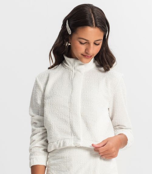 Jaqueta Casaco Juvenil Em Tweed Minty Branco