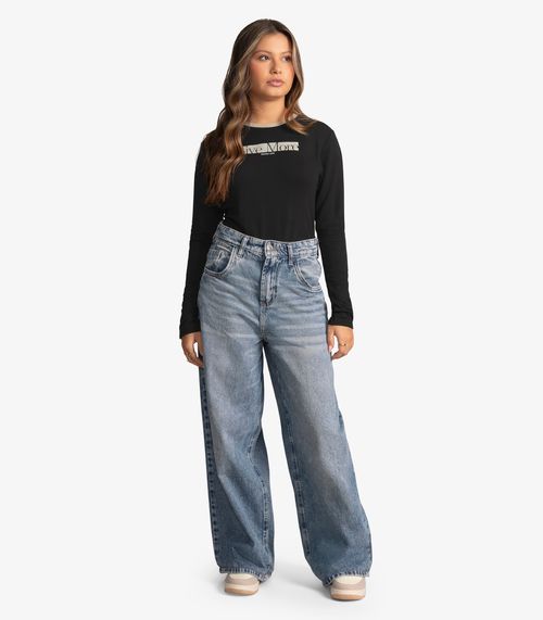 Blusa Juvenil Manga Longa Molecotton Estampa Minty Preto