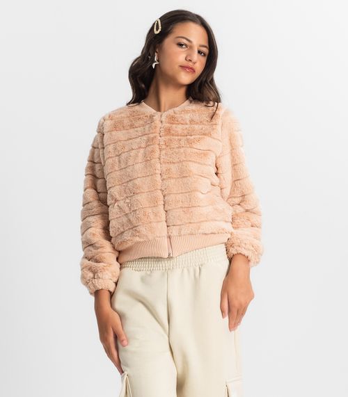 Jaqueta Juvenil Feminina Com Pelo Minty Rosa