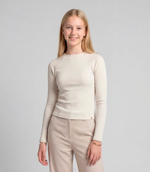 Blusa Juvenil Manga Longa Ribana Minty Bege