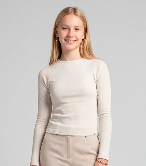 Blusa Juvenil Manga Longa Ribana Minty Bege