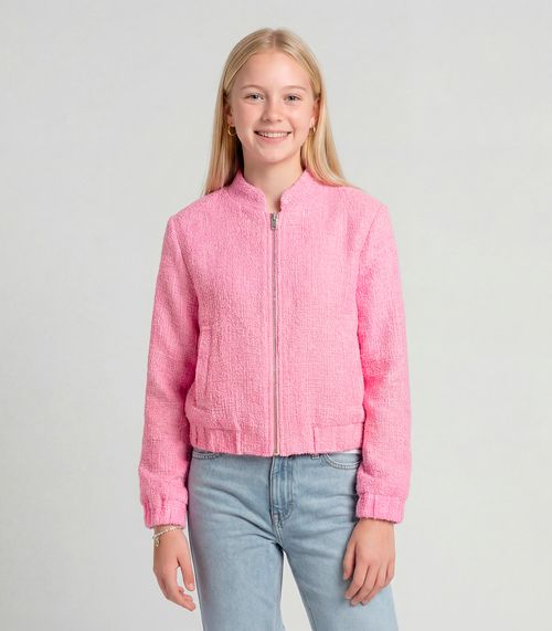 Jaqueta Casaco Juvenil Em Tweed Minty Rosa