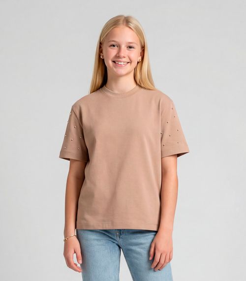 T-Shirt Feminina Com Rebite E Strass Minty Marrom