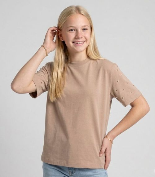 T-Shirt Feminina Com Rebite E Strass Minty Marrom