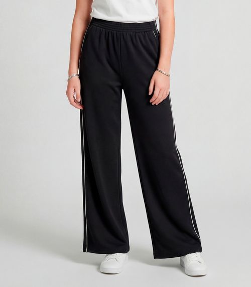 Calça Juvenil Wide Leg Moletom Felpado Minty Preto