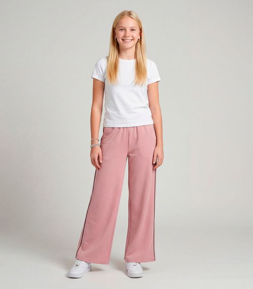 Calça Juvenil Wide Leg Moletom Felpado Minty Rosa