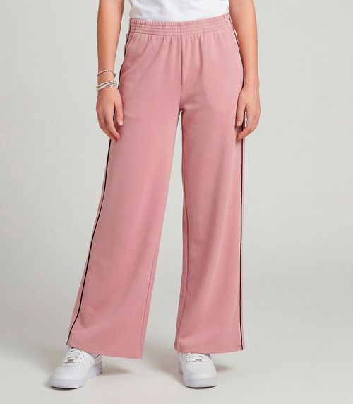 Calça Juvenil Wide Leg Moletom Felpado Minty Rosa