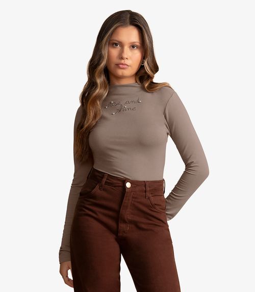 Blusa Juvenil Longa Molecotton E Rebites Minty Marrom
