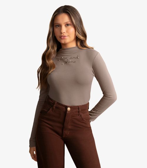 Blusa Juvenil Longa Molecotton E Rebites Minty Marrom